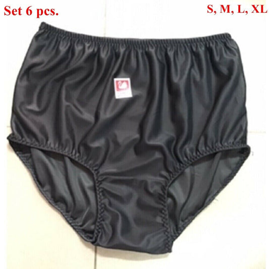 Set 6 pcs. Vintage Panties Knickers Gusset Underwear Cloth Soft Black Color S-XL