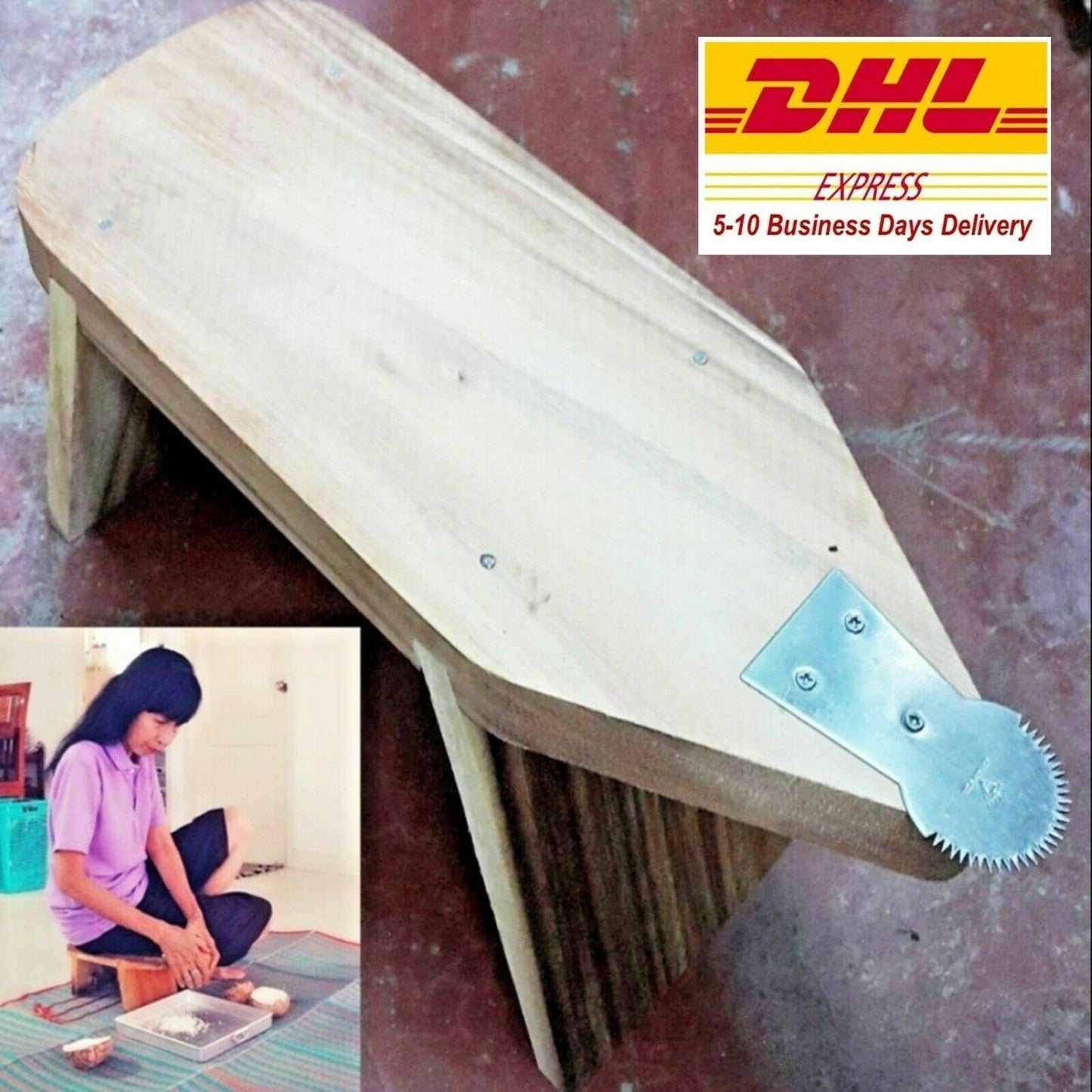 Ancient Coconut Grater Shredder Wood Scraper Thai Food Oil Portable Grinder DHL