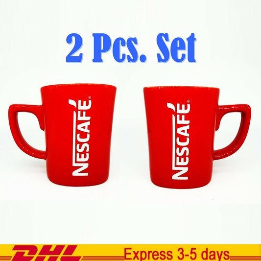 2Pcs Red Cup Nescafe Coffee Tea Mug Ceramic Collectibles Gift Set