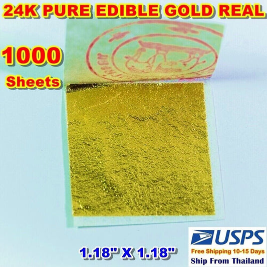 Edible Gold Leaf Sheets Paint 24K PURE REAL GENUINE LEAVES GILDING 1.18" X 1000