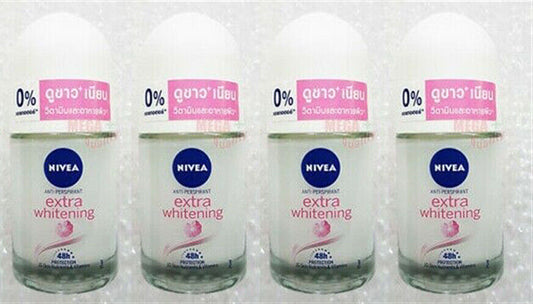 4 x 25 ml. NIVEA EXTRA WHITENING DEODORANT ROLL ON PLUCKING TIGHTENS PORES 48hr