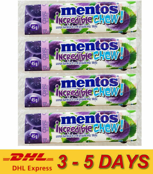 4 x Mentos Incredible Chew Candy Chewy Fruity Bouncy GRAPE 45g. ** Express !