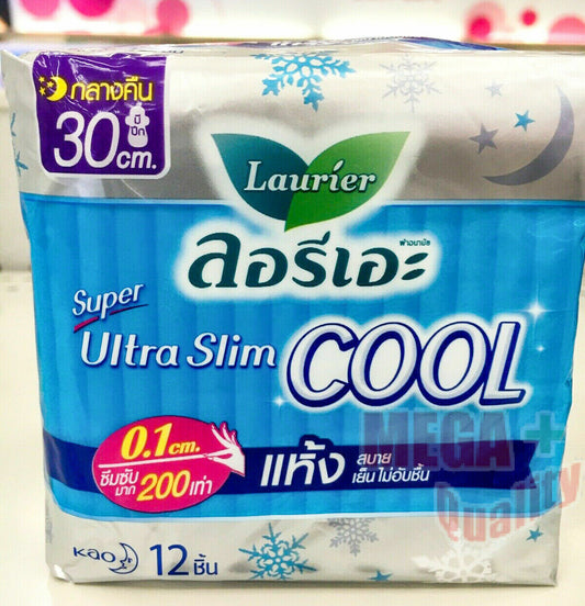 12 PADS LAURIER SUPER ULTRA SLIM 0.1 COOL TOWEL FOR NIGHT SANITARY NAPKINS 30 Cm