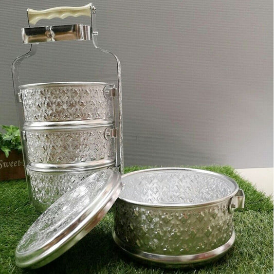 Vintage Collection Thai Pattern Traditional Aluminium Silver Food Carrier 1 Set