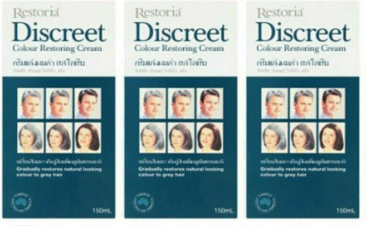 3 x 150ml Restoria Discreet Hair Color Restoring Cream Cover Grey