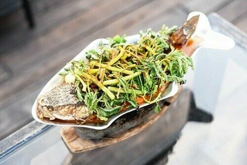 Shabu Hot Pot Fish Shape Plate Tray Stove Top Aluminum Charcoal Restaurant Thai
