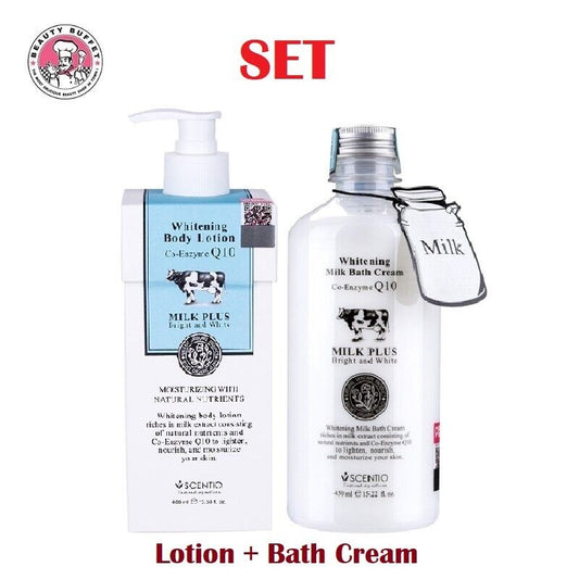 SCENTIO MILK PLUS WHITENING Q10 BODY LOTION 400 ml +SHOWER CREAM 450 ml (Set)