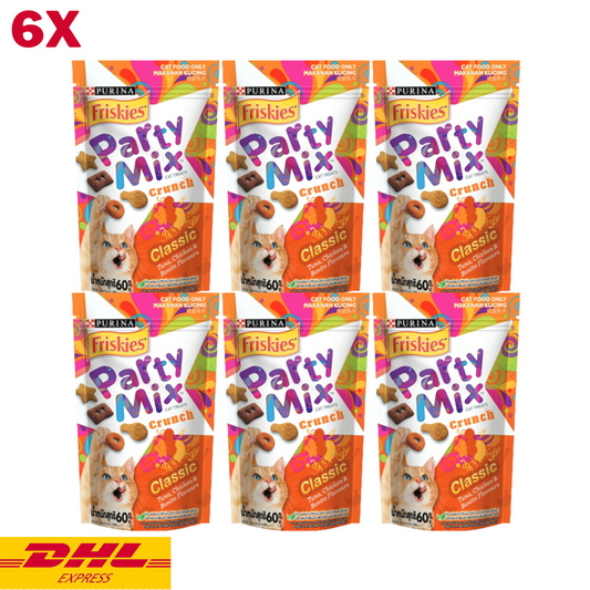 6x Friskies Party Mix Purina Crunch Cat Treats Snack Classic Flavor Feline 60g