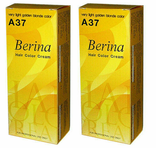 2 x Berina Permanent Hair Dye Color Colour Cream # A37 Yellow Golden Blonde
