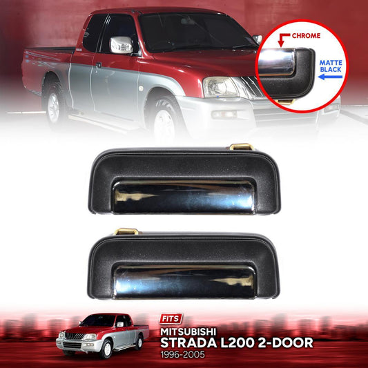 Pair LR Outer Door Handle Black Chrome For Mitsubishi Strakar L200 K64 1996-2004