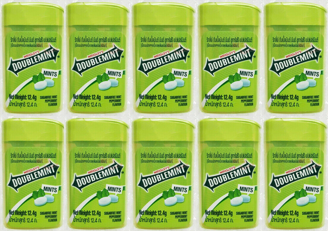 10x WRIGLEY s Doublemint Candy Sugar Free Peppermint Flavored 12.4g (20 Pellets)