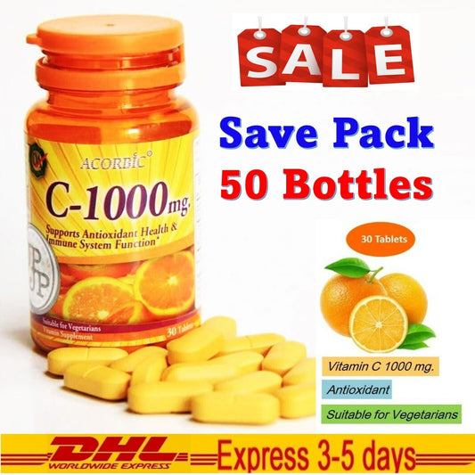50 Bottles ACORBIC VITAMIN C-1000 MG 30 TABLET Vitamins & Minerals Fast Ship DHL