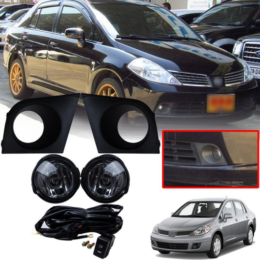 Set Fog Lamp Spot Light Kit Black Cover For Nissan Tiida Versa C11 2004-2007