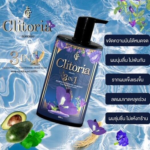 3x Clitoria Secret Shampoo Ginseng Butterfly Pea Aloe Vera Bergamot 300ml