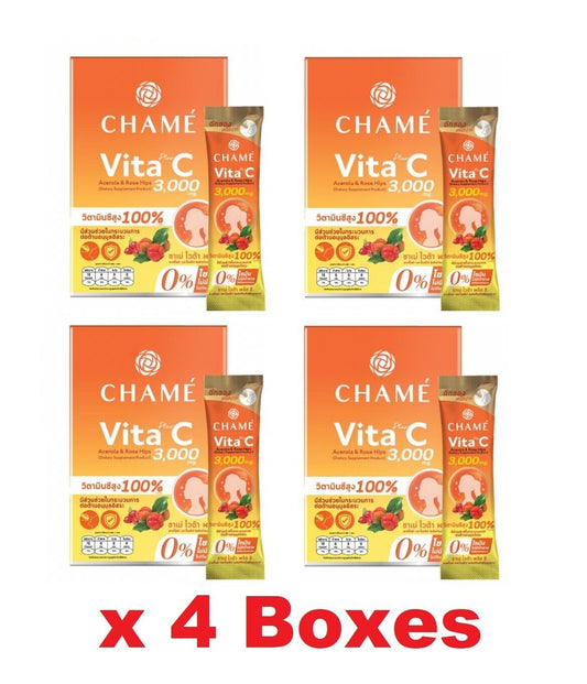 4xCHAME Vita C Instant Drink High Vitamin C Acerola & Rose Hips for Radiant Skin