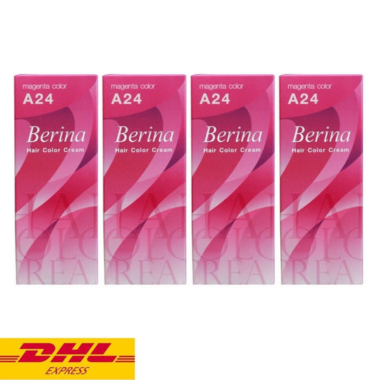 4x Berina Hair Dye A24 Magenta Hair Color Cream Permanent Fashion Long Lasting
