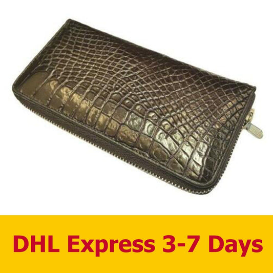 BROWN GENUINE CROCODILE WALLETS SKIN LEATHER BELLY ZIPPER WOMEN'S CLUTCH BAGS