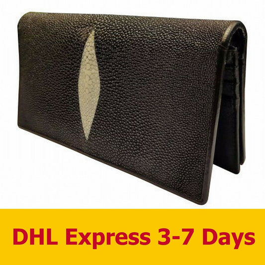 Black Genuine Stingray Wallets Skin Leather Long Bifold Men Handmade Wallet