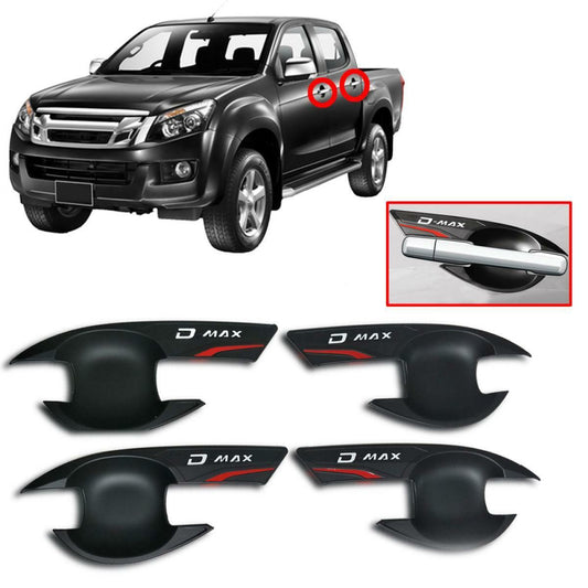 4 Door Handle Bowl Cover Matte Black With Logo For Isuzu D-max Pickup 2012-2018