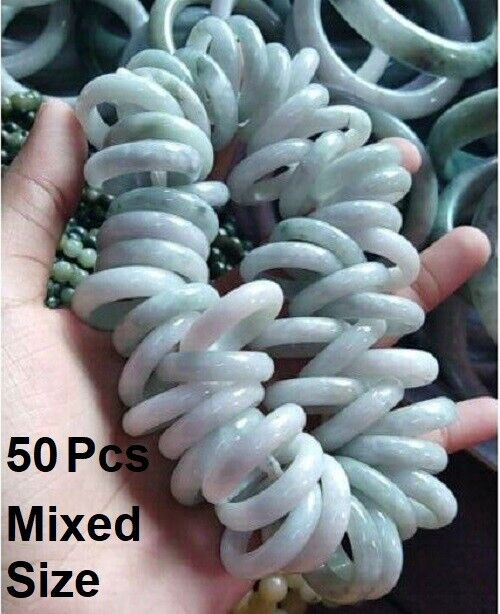 50 Pcs Burmese Jadeite White color ring Bulk Lot Untreated Assorted Size Natural