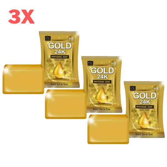 3x Gold 24K Soap Vivi Brightening Skin Reduce Dark Spots Acne Blemish Smooth 80g