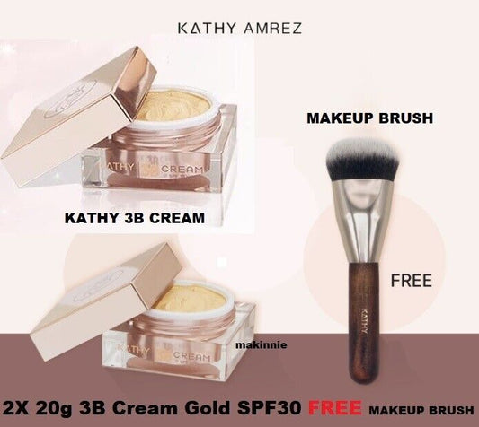 2x 20g 3B Cream Gold SPF30 Bouncy Smooth Free Makeup Brush Slick Skin Bright
