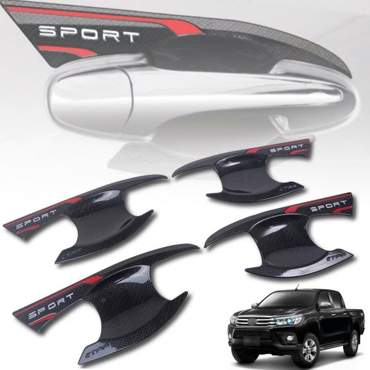 Door Handle Bowl Cover Black Carbon Sport For Toyota Hilux SR5 Fortuner 2015-19