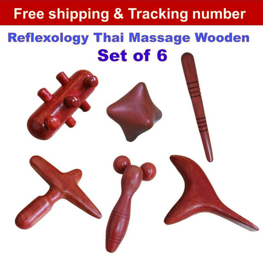 Reflexology Thai Massage Wooden Sticks Tools Hand Head Foot Body Set of 6