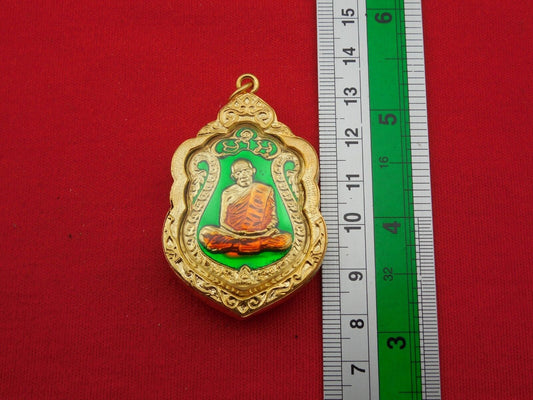 Rare Green Gold Phra LP Tim Wat Laharn Rai Thai Buddha Talisman Pendant Amulet