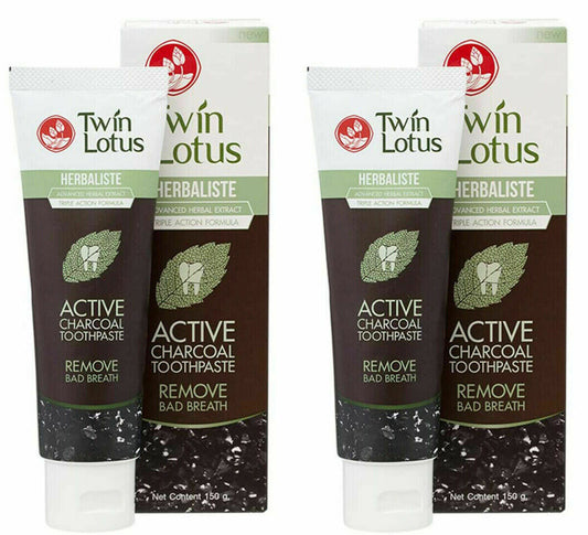 Twin Lotus 2x150g Active Charcoal Thai Herbal Herbaliste Toothpaste