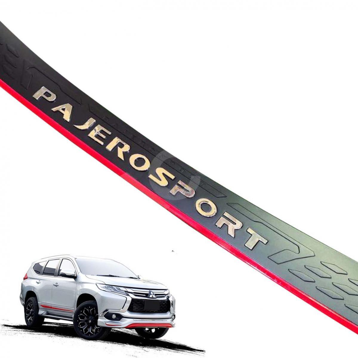 Black Rear Bumper Scuff Plate Chrome Logo Fit Mitsubishi Montero Sport 2015-2022