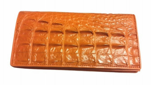 Orange Genuine Crocodile Bone Wallets Alligator Skin Leather Long Bifold Men's