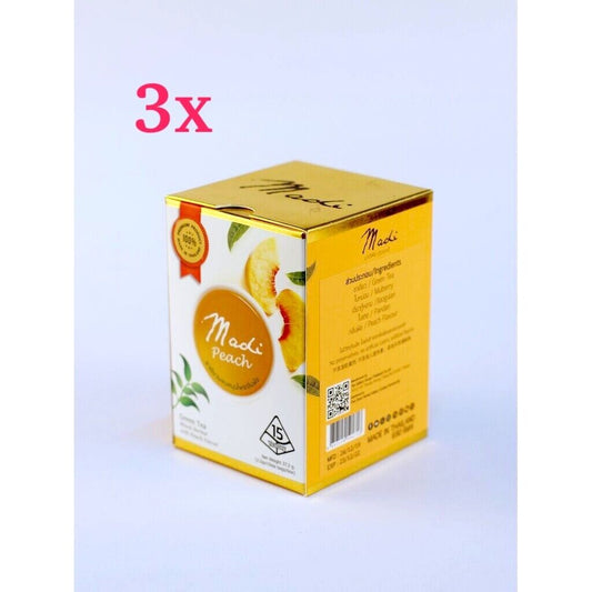 3x Madi Peach Green Tea Natural Mixed Herbal Drink Organic Supplement for Health