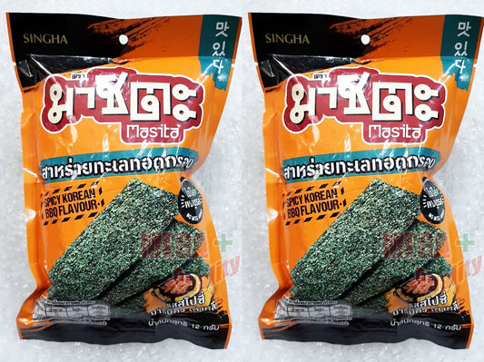 2x Masita Thai Seaweed Dried Korea Barbecue spicy flavor no MSG added 12g.