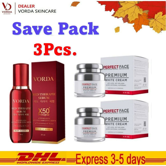 Vorda Red Therapy Luxury Serum & Cream Reduce Melasma Freckles (3 Pcs set)