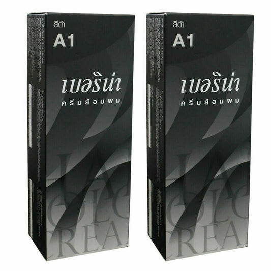 2 x Berina Permanent Hair dye color cream # A01 Black