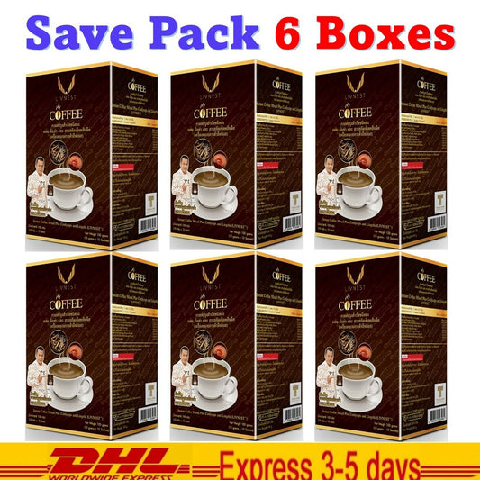 6x LIVNEST Instant Coffee Mixed Plus Cordyceps Lingzhi Sugar Free 100g.