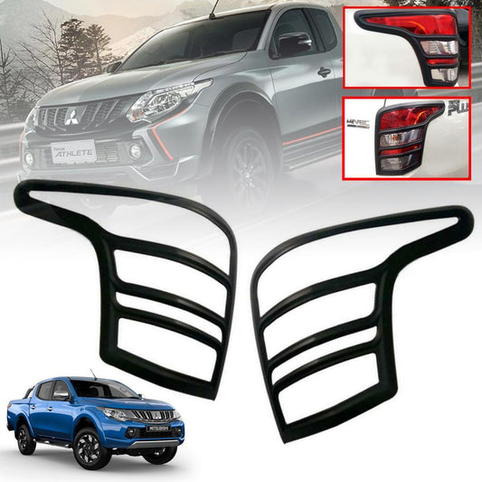 Cover Tail Light Rear Lamp Matte Black Pair Fit Mitsubishi Triton L200 MQ 15-18