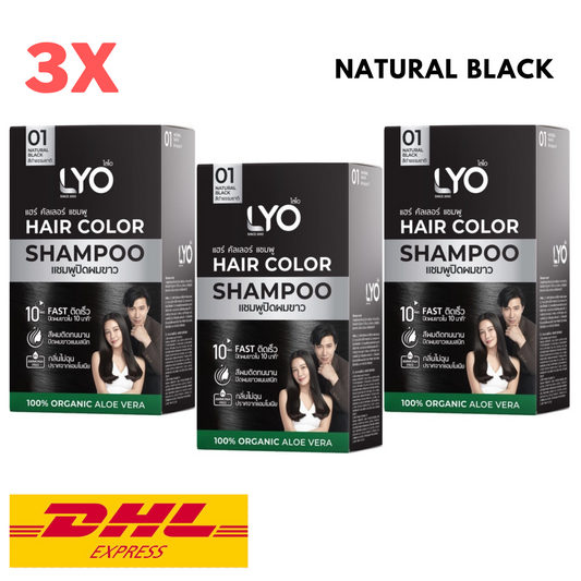 3x LYO Hair Color Shampoo #01 Natural Black Dye Cover Gray White 100% Organic