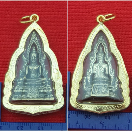 Rare Antiques Phra Phuthachinnarat Buddha Brass Gold Case Thai Pendant Amulet