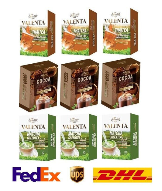 9x Valenta Instant Powder Drink Thai Tea Cocoa Match Green Tea 0% Sugar Slimming