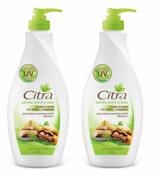 Citra Lotion Natural White UV Aura Fresh Tamarind Tanaka 400ml x 2 Bottle