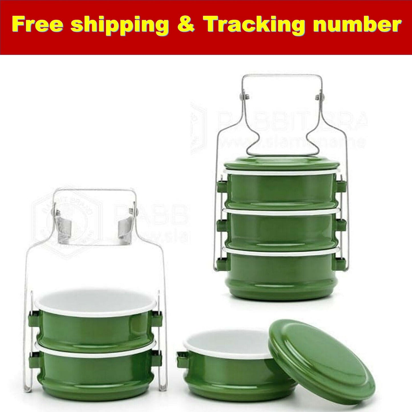 Thai Enamel Tiffin Lunch Box Food Carrier Container Pinto Bento Enamelware