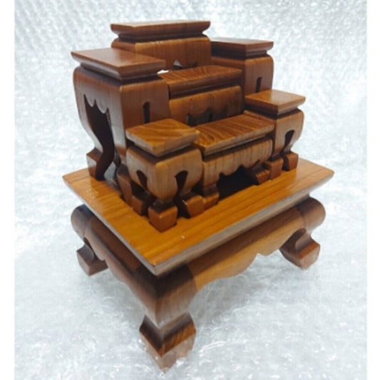 Set Altar Table Teak Wood Buddha Amulet Mini Worship 7 Handmade Beautiful Carved