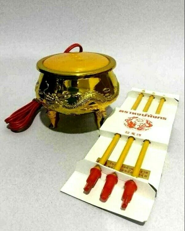 Thai Buddhist Golden Dragon Electric Incense Home Decor Burner Joss Stick Pot