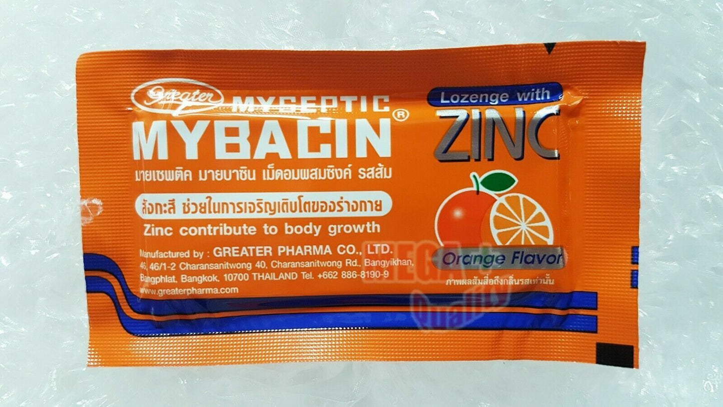 4 x Myseptic Mybacin Lozenge with Zinc Body Growth Relief Sore Throat # Orange