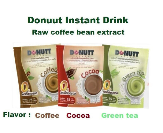Donutt Instant drink powder green tea, cocoa, coffee flavor Low sugar added