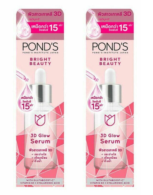 2 x Pond s Bright Beauty 3D Glow Power Serum Gluta Hya Smooth Hydrated Skin 30ml