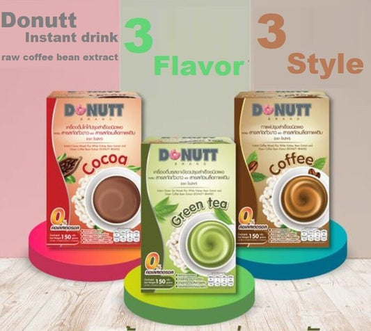 Donutt Instant Drink Raw Coffee bean Extract Green Tea, Cocoa, Coffee Flavor