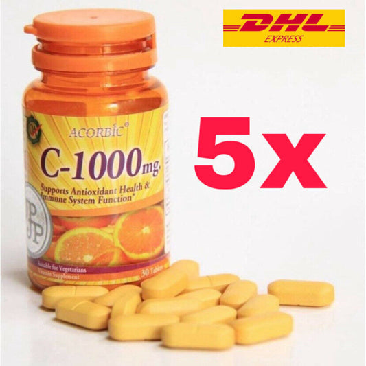 5x Vitamin C 1000 mg Ascorbic Mineral for Antioxidant Immune Skin Health 30's